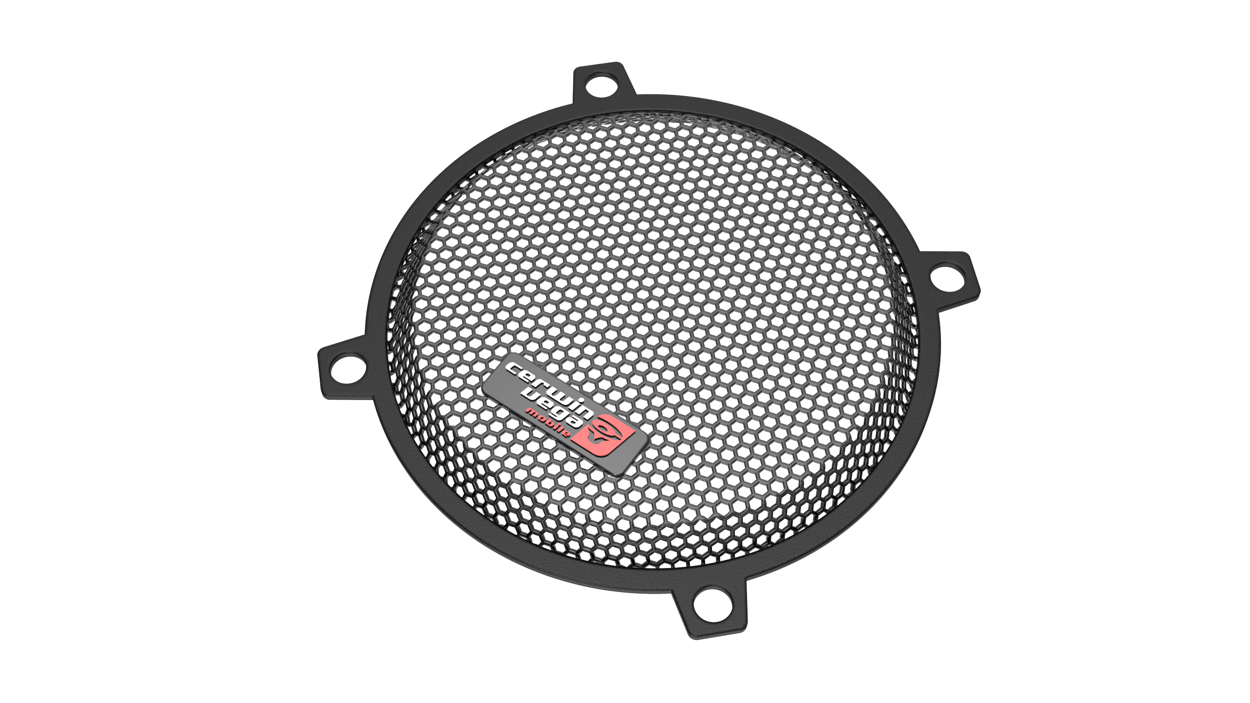 A circular black speaker grille with a fine mesh pattern features a "Crunch USA" logo on a small metal plate, ideal for 1998-2013 Harley Davidson® Street Glide models. It has three mounting tabs and is shown against a plain white background.